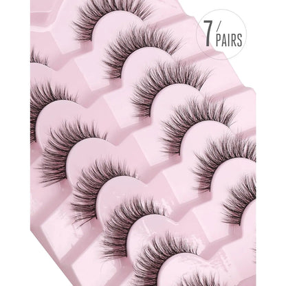 Natural Lashes Wispy Lashes Natural Look False Eyelashes Natural Flared Eyelashes False Eye Lashes Soft Fluffy Lashes 7 Pairs D-K06, Black