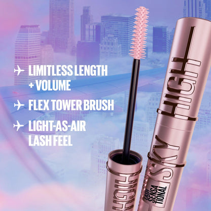Lash Sensational Sky High Waterproof Mascara Makeup, Volumizing, Lengthening, Defining, Curling, Multiplying, Buildable Formula, Maybelline New York