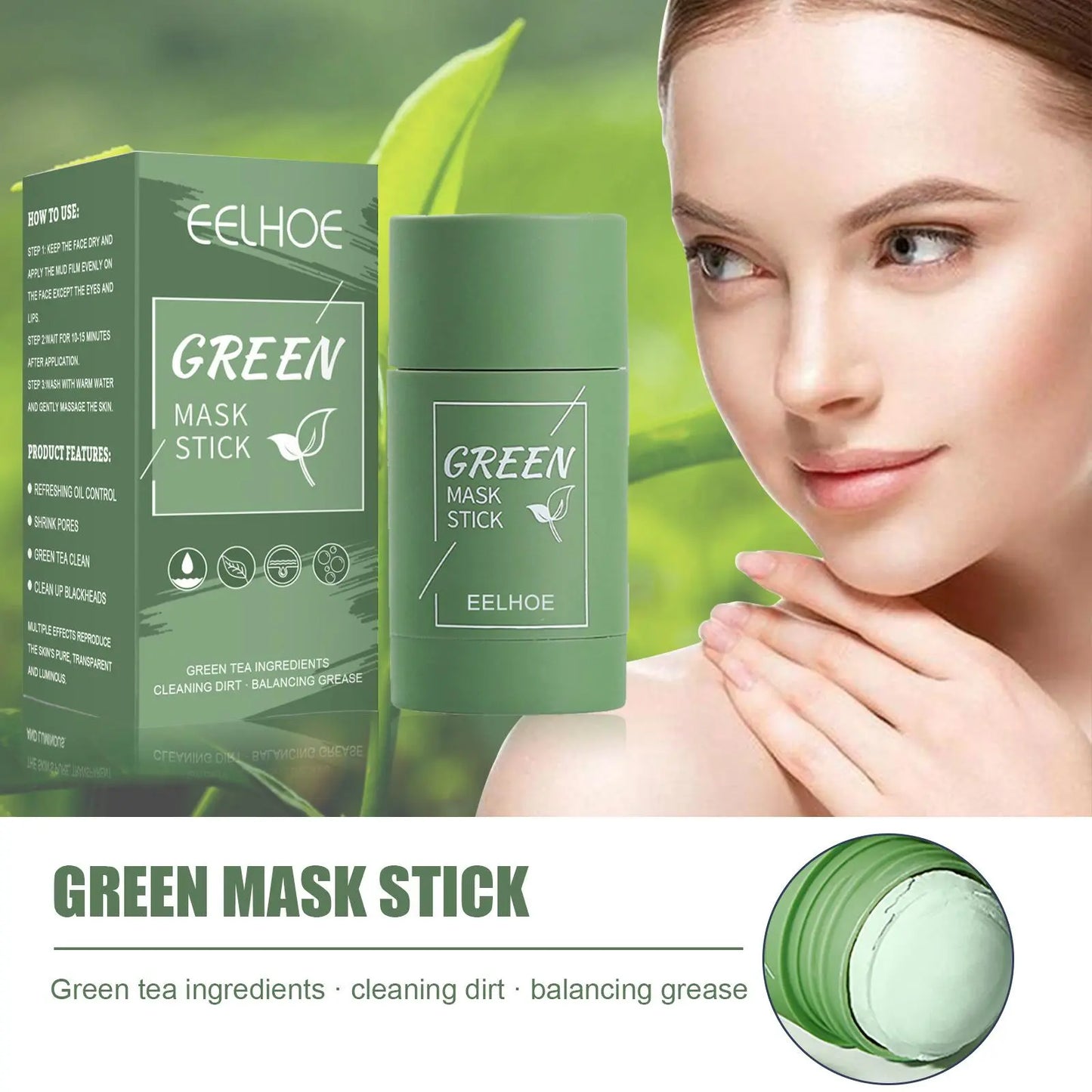 Green Tea Facial Mask Stick, Summer Moisturizing Face Mask Balm, Hydrating Face Mask Stick for Women & Men