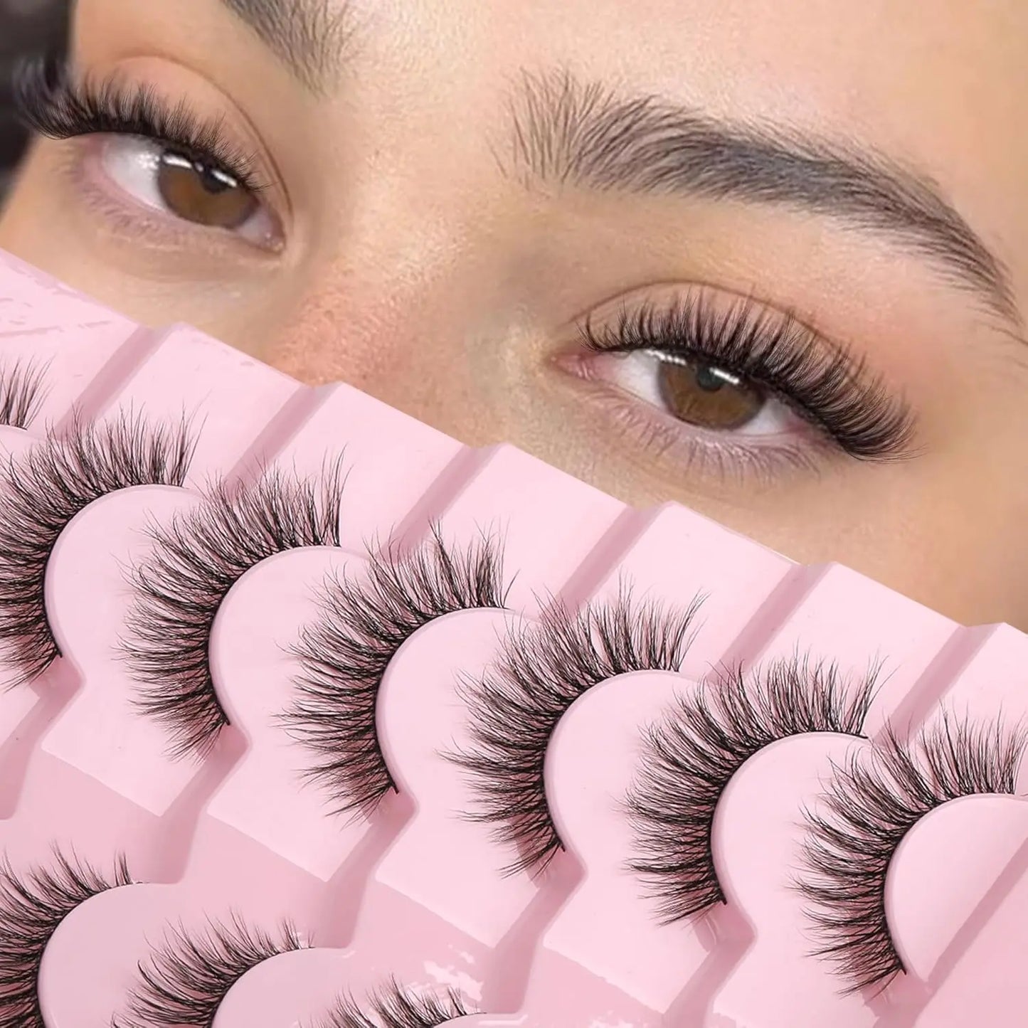 Natural Lashes Wispy Lashes Natural Look False Eyelashes Natural Flared Eyelashes False Eye Lashes Soft Fluffy Lashes 7 Pairs D-K06, Black