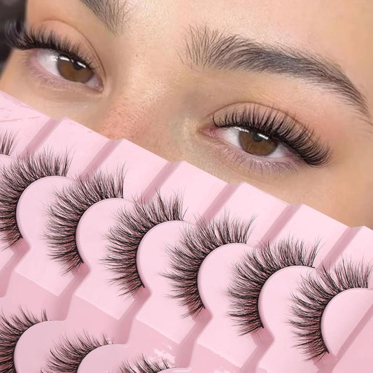 Natural Lashes Wispy Lashes Natural Look False Eyelashes Natural Flared Eyelashes False Eye Lashes Soft Fluffy Lashes 7 Pairs D-K06, Black