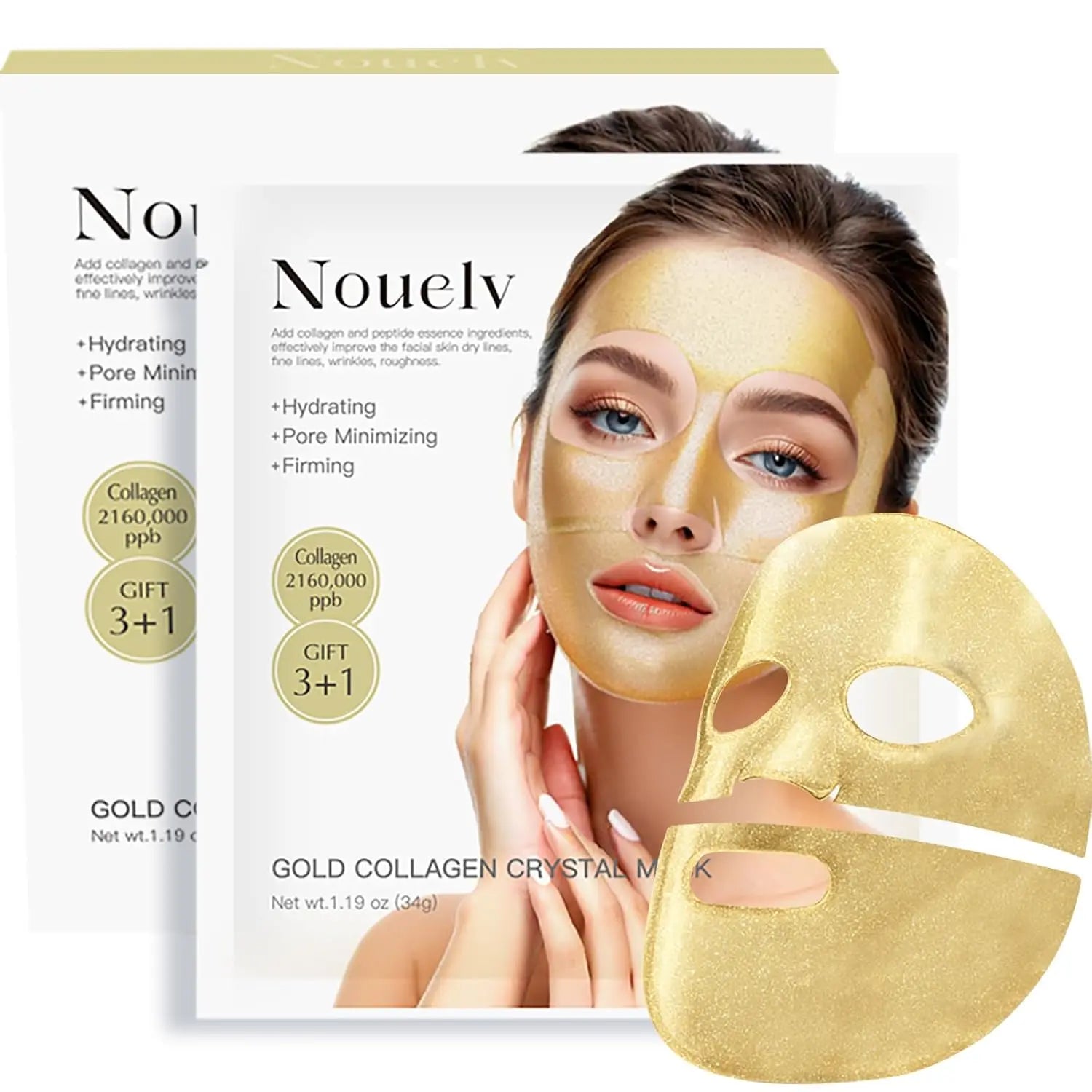 24K Gold Bio Collagen Face Mask, Hydrating Bio Collagen Mask Overnight Collagen Mask Hydrating Collagen Real Deep Mask Skin (34G X4Ea)