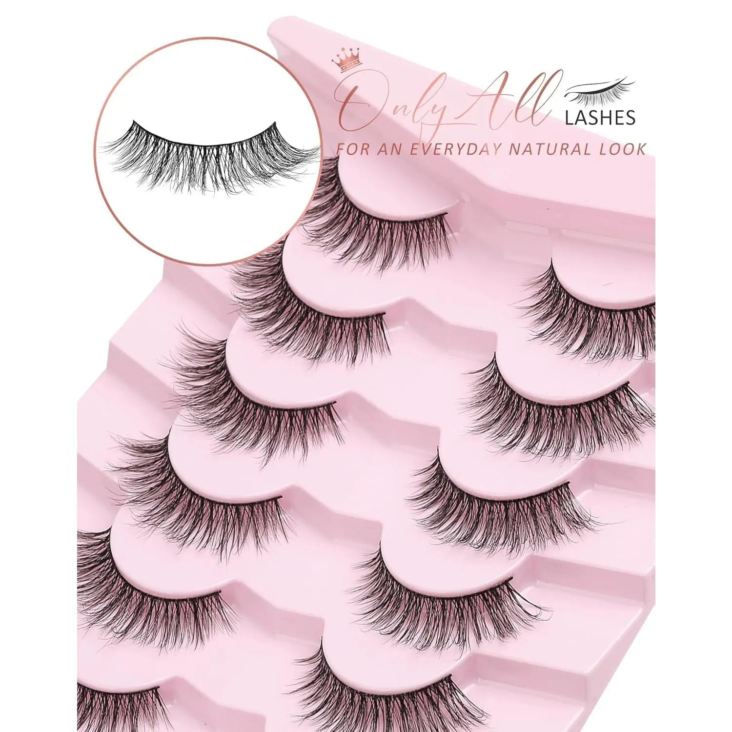 Natural Lashes Wispy Lashes Natural Look False Eyelashes Natural Flared Eyelashes False Eye Lashes Soft Fluffy Lashes 7 Pairs D-K06, Black