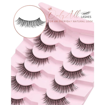 Natural Lashes Wispy Lashes Natural Look False Eyelashes Natural Flared Eyelashes False Eye Lashes Soft Fluffy Lashes 7 Pairs D-K06, Black