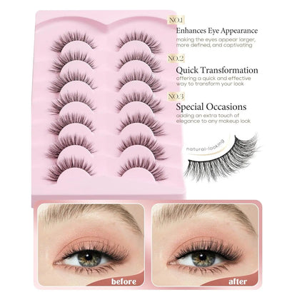 Natural Lashes Wispy Lashes Natural Look False Eyelashes Natural Flared Eyelashes False Eye Lashes Soft Fluffy Lashes 7 Pairs D-K06, Black