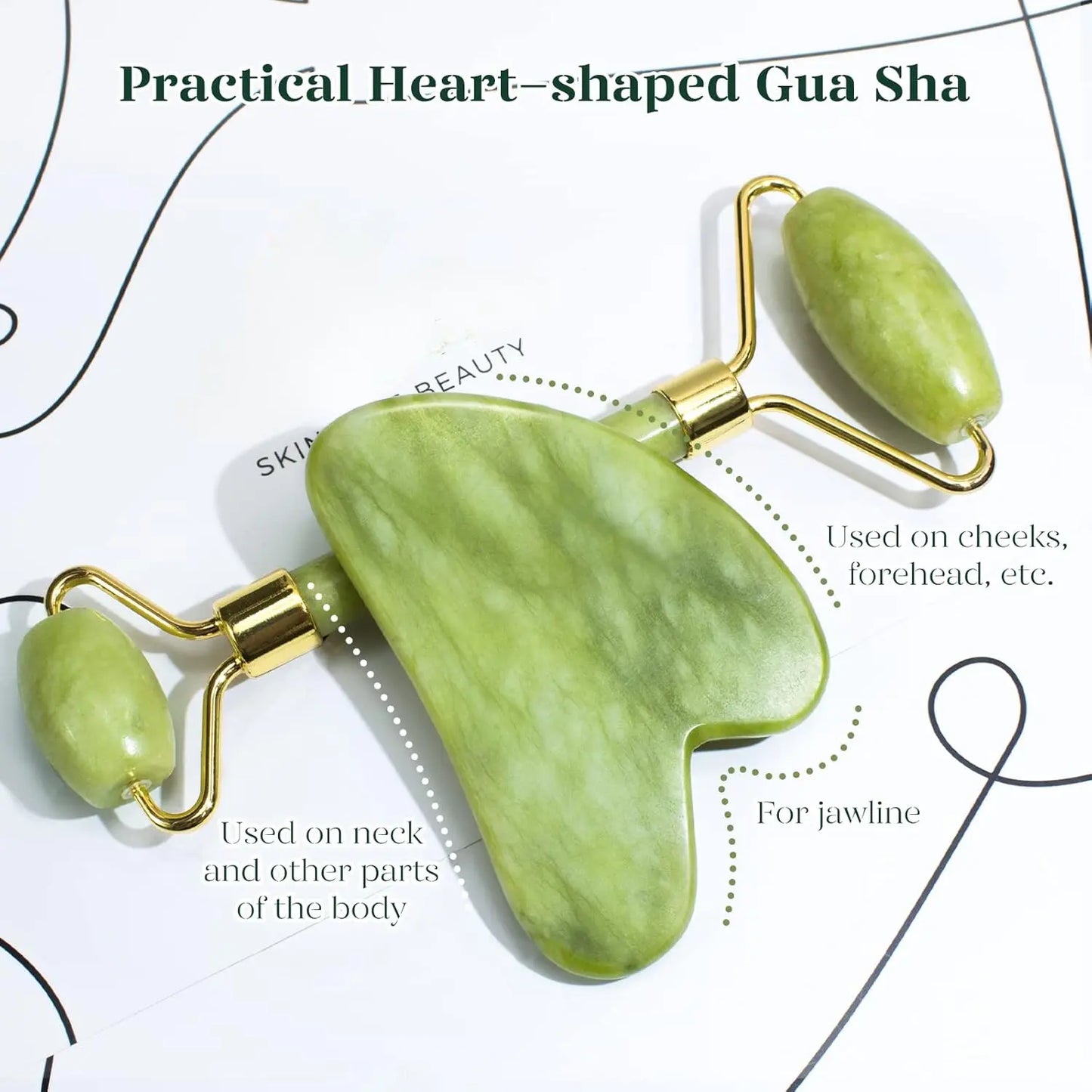 Gua Sha & Jade Roller Facial Tools Face Roller and Gua Sha Set for Puffiness and Redness Reducing Skin Care Routine, Self Care Gift for Men Women Comfort