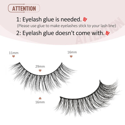 Natural Lashes Wispy Lashes Natural Look False Eyelashes Natural Flared Eyelashes False Eye Lashes Soft Fluffy Lashes 7 Pairs D-K06, Black