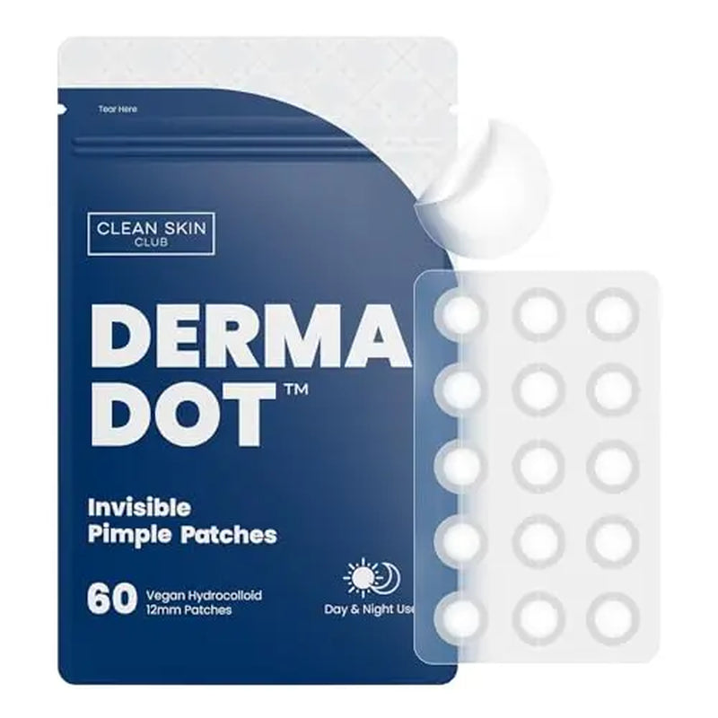 Clean Skin Club Derma Dot Invisible Pimple Patches 60 Vegan Hydrocolloid for Zits Blackhead Blemish Absorbing Face Sticker Skincare Treatment Non Toxic Ingredients Acne Blend Gentle Peel