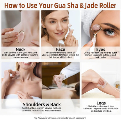 Summervibes Lymphatic Contour Face Brush Gua Sha & Facial Roller Set 4-In-1 Gua Sha Massage Comb for Jawline Sculpting Tension Relief Lymphatic Drainage Anti-Aging Tools for Face Neck Body Daily Firming Unisex Gift