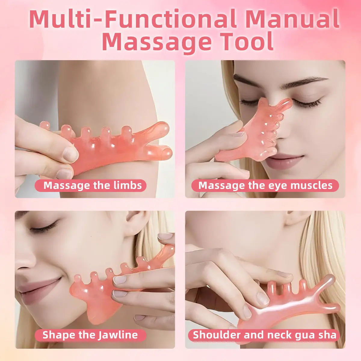 Summervibes Lymphatic Contour Face Brush Gua Sha & Facial Roller Set 4-In-1 Gua Sha Massage Comb for Jawline Sculpting Tension Relief Lymphatic Drainage Anti-Aging Tools for Face Neck Body Daily Firming Unisex Gift